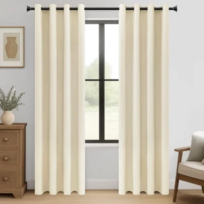 Afbeelding van MRTREES Verduisteringsgordijn, thermogordijn, 140 x 225 cm, beige, hittebescherming, voor woonkamer, slaapkamer, ruimteverdeler, keuken, kleedkamer, 2 stuks