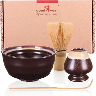 Afbeelding van Goodwei Japanse matcha set met klopperhouder, 4 delig, Kumo