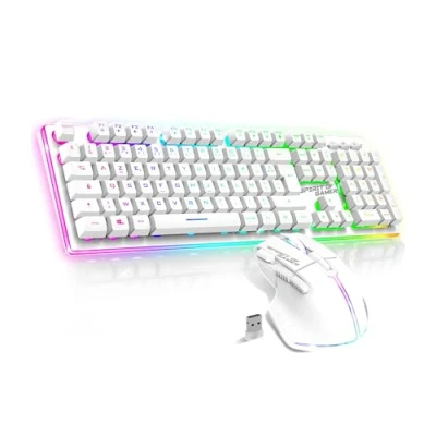 Image de SPIRIT OF GAMER x MK600 Pack Clavier Souris Sans Fil Blanc Rechargeable RGB Layout AZERTY Français Rétroéclairé Gaming Keyboard Semi Mecanique Wireless Mouse 4800 DPI PS4/PS5, PC, Xbox