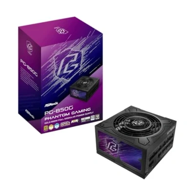 Afbeelding van Asrock Phantom Gaming PG 850G Voeding ATX12V 3.0 80 Plus Gold 850 Watt Modulair PCIe 5.1 135mm Striped Axial FDB Fan iCool Intelligent Control Mode 5V BOOST zwart