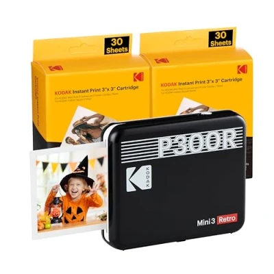 Afbeelding van Kodak P300R Mini 3 draagbare printer voor smartphone + 6 cartridges, Instant Photo vierkant 76x76 mm, Bluetooth en draadloos, Zwart