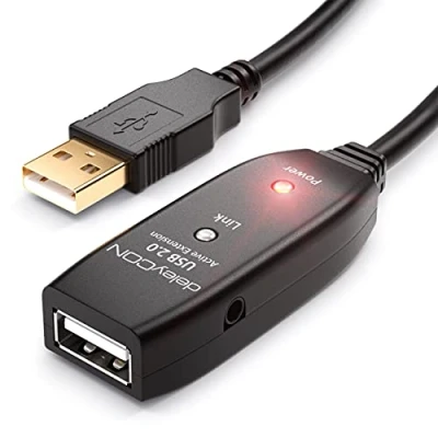 Afbeelding van deleyCON Verlengkabel, USB 2.0, actief, repeater, 15 m, met 2 signaalversterking, A stekker naar aansluiting, zwart