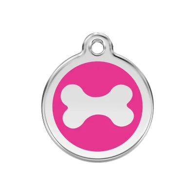 Afbeelding van Bone Hot Pink roestvrijstalen hondenpenning medium/gemiddeld dia. 3 cm RedDingo