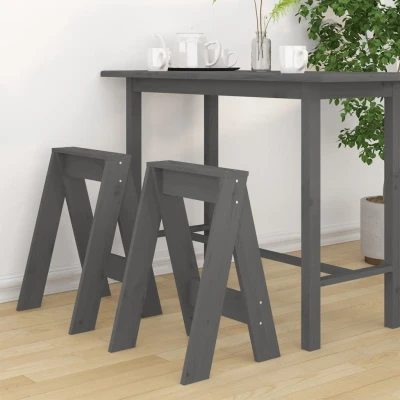 Afbeelding van Krukken 2 st 40x40x60 cm massief grenenhout grijs