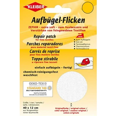 Image de Kleiber 40 x 12 cm Patch réparation thermocollant Coton très Doux, Blanc