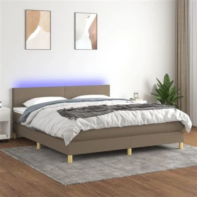 Afbeelding van vidaXL Boxspring met matras en LED stof taupe 180x200 cm