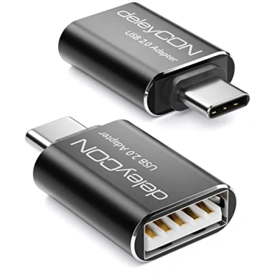Afbeelding van deleyCON USB C naar adapter (2 stuks) OTG aluminium voor smartphone laptop tablet compatibel met iPhone 15 Pro Max MacBook Air 2023 IPad Mini iMac zwart
