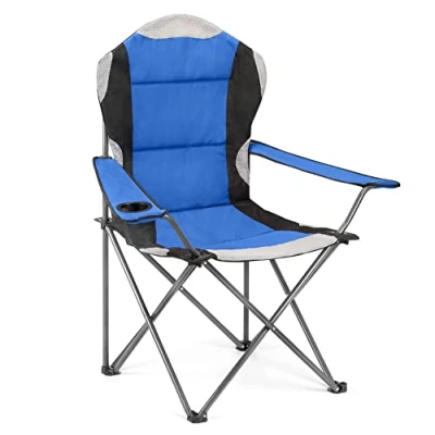 Afbeelding van Hyfive 1 x opvouwbare campingstoel met bekerhouder en hoge rugleuning, blauw