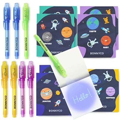 Afbeelding van BONNYCO Onzichtbare inktpennen en notitieboek, verpakking met 8 ruimtes, kleine verjaardagscadeaus voor jongens meisjes, cadeau verjaardag, kinderen, piñata speelgoed, kinderruimte
