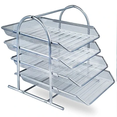 Afbeelding van Zuvo 90031 Bureau organizer van netstof, 4 niveaus, voor thuis en kantoor, zilver