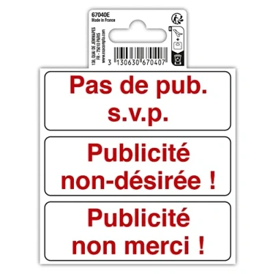 Afbeelding van Exacompta Ref. 67040E 1 zelfklevend pictogram Geen reclame. Ongewenste reclame! Reclame nee bedankt! Gemaakt van PVC vinyl behandeld antislip en UV bestendig Afmetingen: 10 x cm