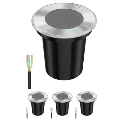 Afbeelding van ledscom.de BOLI 4 stuks vloerinbouwlampen voor buiten, IP67, roestvrij staal, rond, 108 mm Ø, 1 x GU10 max. 15 W, mat