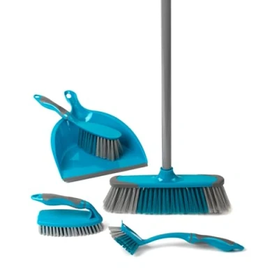 Afbeelding van Beldray LA024152TQEU Deluxe reinigingsset met 5 accessoires, set schep en bezem, schuurborstel afwasborstel, bezem is ideaal voor dierenharen, turquoise