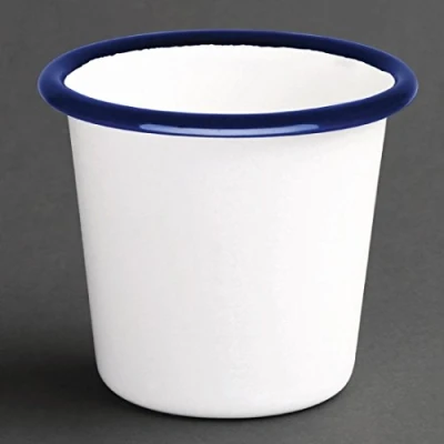 Afbeelding van Olympia Emaille sauspotje wit en blauw 11.4cl