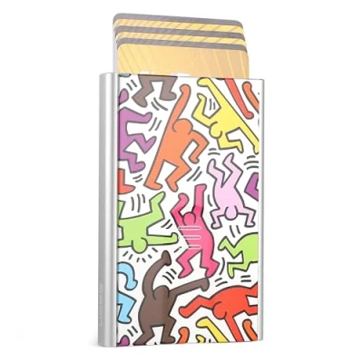 Afbeelding van Ögon Designs Slider Pasjeshouder 6 pasjes Aluminium Creditcardhouder RFID Anti Skim Keith Haring Kleur
