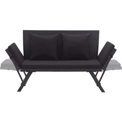 Afbeelding van Tuinbank met kussens 176 cm poly rattan zwart