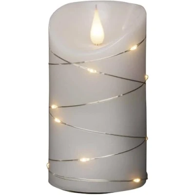 Afbeelding van Konstsmide 1834 190 LED kaars met living light vlam omwikkeld 14 lamps micro zilver metaaldraad 4 6u timer op batterij voor binnen warmwit