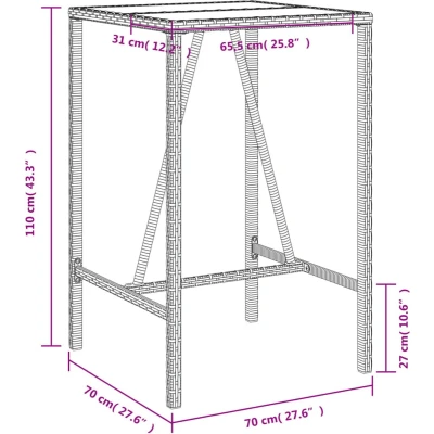 Afbeelding van Tuinbartafel 70x70x110 cm poly rattan bruin