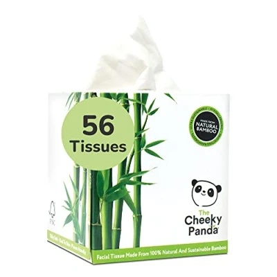 Afbeelding van The Cheeky Panda bamboe zakdoeken verpakking met 56 (3 lagen) kubuskist, hypoallergeen, plasticvrij, milieuvriendelijk, superzacht, sterk en duurzaam