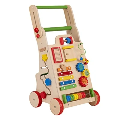 Afbeelding van KiddyMoon houten loopstoeltje voor kinderen leuk, leren lopen, multifunctioneel speelgoed peuters montessorispeelgoed, wk 002, veelkleurig