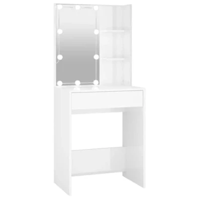 Afbeelding van vidaXL Kaptafel met led, glanzend wit, 60 x 40 140 cm