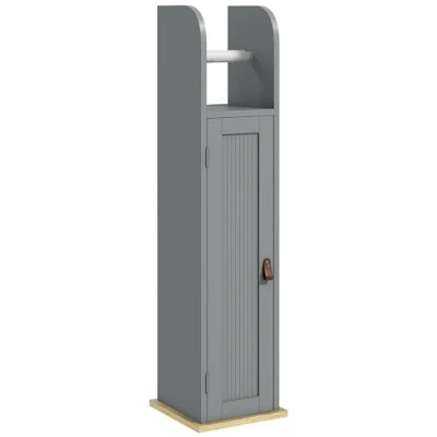 Afbeelding van kleankin Badkamermeubel, toiletpapierhouder, met kast en verstelbare planken, 20 x 80 cm, grijs