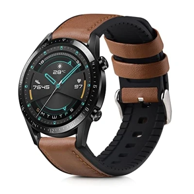 Afbeelding van kwmobile horlogeband geschikt voor Huawei Watch GT / GT2 GT3 (46mm) Armband fitnesstracker van leer in bruin zwart