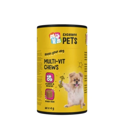 Afbeelding van Excellent Pets Multi Vit Chews Kauwsnoepjes Zachte snacks Ondersteunt de Natuurlijke Weerstand en Stofwisseling Helpt Mineralenbalans te Behouden Glutenvrij Vol Vitaminen, Mineralen Sporenelementen 60 stuks