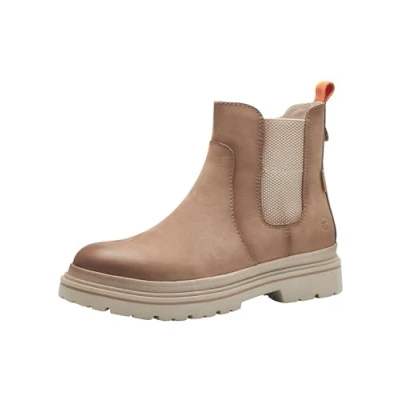 Afbeelding van Tamaris Enkellaarsjes met plateauzool, Dames, Maat: 36, Camel nubuc Leer