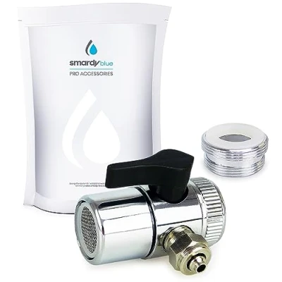 Afbeelding van smardy Wateraansluiting 1/4 inch omloopventiel met adapter M22 x M24 kraan snelaansluiting voor omgekeerde osmose waterfilter slang 6,35 mm (1/4 inch)