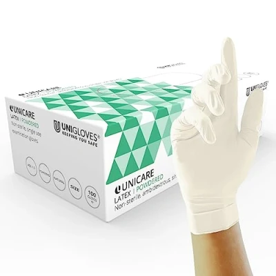 Afbeelding van Unigloves UCL1203 latex handschoenen, gepoederd, maat M, 100 stuks