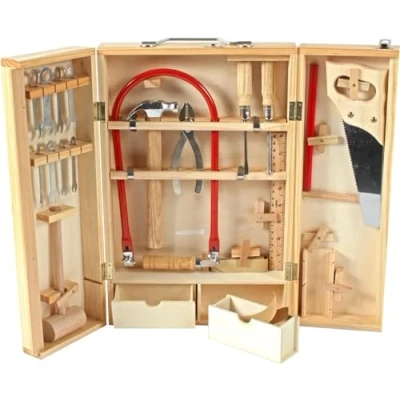 Afbeelding van Planet hout gereedschapskast van met echt gereedschap FSC 098927 25 stuks beige kinderspel Montessori motoriek knutselen 26 cm x 40 vanaf 8 jaar