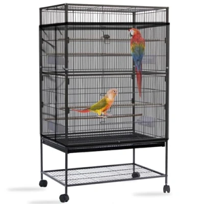 Afbeelding van Yepper Grote afdekking voor vogelkooi, verstelbaar net van zacht en luchtig nylonnet, beschermende rok papegaai, parkiet, ara, ronde vierkante kooi (zwart)