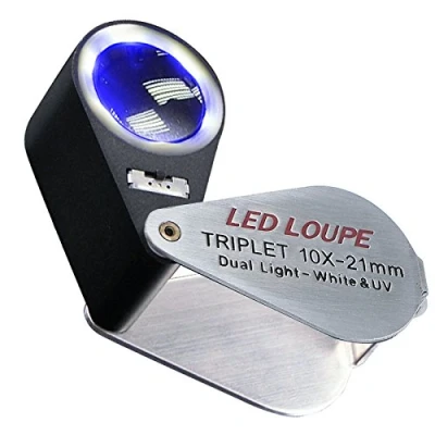 Afbeelding van Mini Folding Jewellers Eye Sieraden vergrootglas voor edelstenen, sieraden, rotsen, postzegels, horloges, vrije tijd, antiek, munten, postzegels (10 x + UV licht, 6 leds