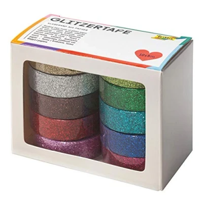 Afbeelding van Plakband Folia glitter 5mx15mm 10 stuks kleuren
