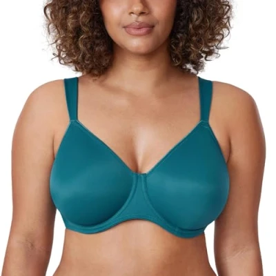 Afbeelding van DELIMIRA Damesbeha, minimaliseer, grote maat, met beugel, holdhouder, gladde cup, Borealis Groen