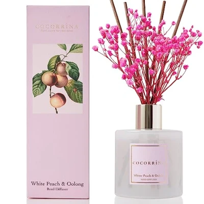 Afbeelding van Cocorrína Luchtverfrisser met geurstokjes gedroogde bloemen, perzik en Oolong, voor thuis, badkamerdecoratie planken, 200 ml