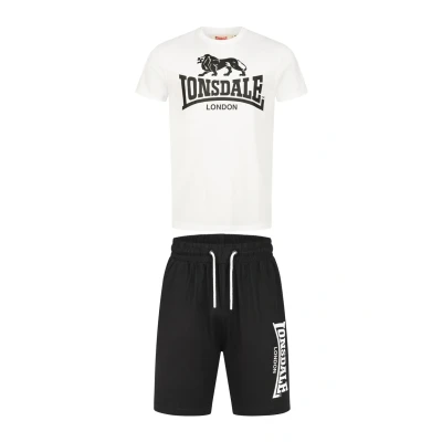 Afbeelding van Lonsdale Ensemble t shirt et short pour homme, coupe normale, blanc/noir, taille S