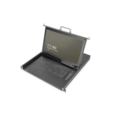 Afbeelding van Digitus Modulaire console met 17 TFT48,3 cm 8 poorts KVM Touch x HDMI, HD resolutie, GE toetsenbord, schakelaars, Zwart