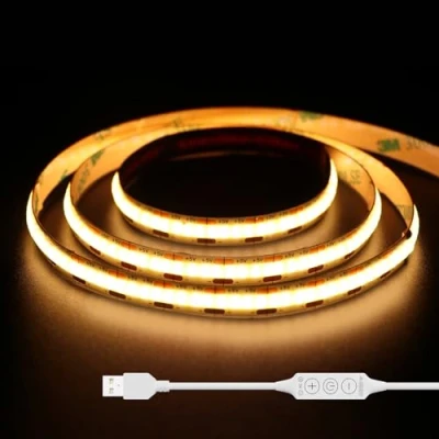 Afbeelding van GINGSOW Ledstrip, COB, USB, 5 V, warmwit, 2700 K, 2 m, 640 leds, dimbaar, COB led, CRI80+ flexibele tv achtergrondverlichting voor keuken, huis, doe het zelf verlichting