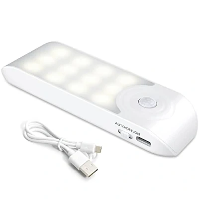 Afbeelding van Automatisch led nachtlampje, 12 stuks, leds, oplaadbaar, USB, met bewegingsmelder en lichtsensor, 3 modi (auto/aan/uit) zelfklevende magneet, voor trappen, kasten, hal