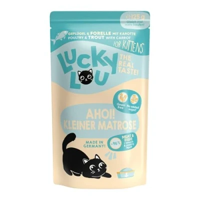 Afbeelding van 48x 125g Lucky Lou Lifestage Kitten Gevogelte &amp; Forel Kattenvoer Nat