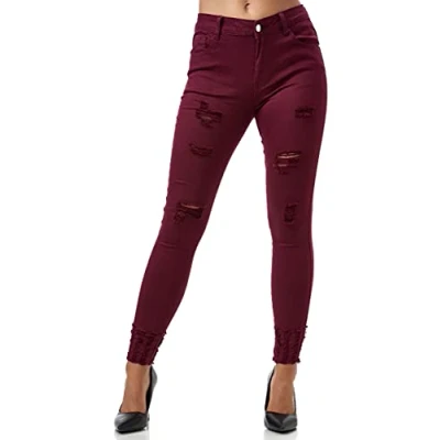 Afbeelding van Elara Destroyed Chunkyrayan Damesjeans met hoge taille, Wijn