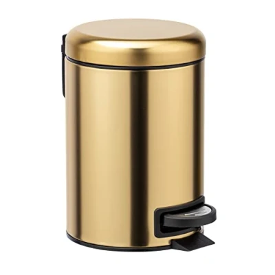 Image de WENKO Poubelle à pédale cosmétique Leman Gold mat 3 l avec anti traces de doigts Capacité : Acier inoxydable 17 x 25 22,5 cm Or