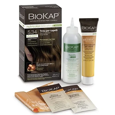 Afbeelding van BIOKAP Nutricolor Doux Rapid, haarkleur zonder ammoniak, maakt het haar zacht, met 10 minuten aanbrengen, 135 ml (5,34 lichtbruin honing)