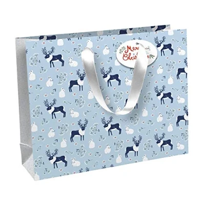 Afbeelding van Clairefontaine x 29526 6C boodschappentas Excellia 37,3 11,8 27,5 cm 210 g motief: Hert, voetafdrukken, sneeuw, kerstdecoratie geschenkverpakking, ideaal voor: gezelschapsspellen, puzzels