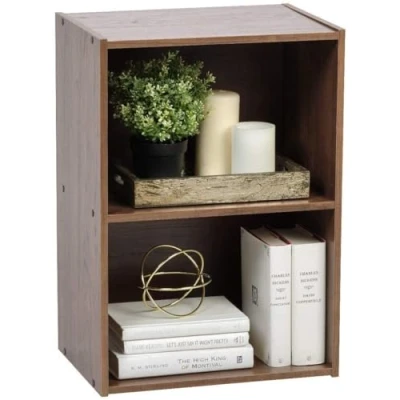 Image de Iris Ohyama, Meuble de Rangement en Bois,bibliothèque 40 cm largeur, table chevet,2 Niveaux, Étagère, Meuble, Modulaire, Marron, Solide, Salon, Bureau, Chambre, Livres, Assemblage Facile, CX 2