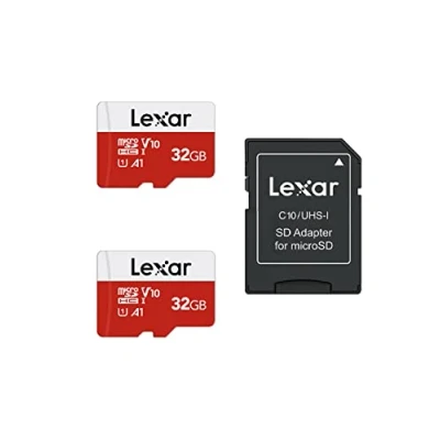 Afbeelding van Lexar 2 x 32 GB Micro SD geheugenkaarten met adapter, tot 100 MB/s, leessnelheid, UHS I, U1, A1, V10, C10, microSDHC