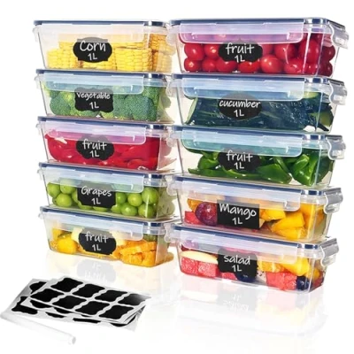 Afbeelding van Ordeluxe Set van 10 opbergdozen voor keuken, luchtdichte voedseldoos, kunststof, BPA vrij, x 1 l