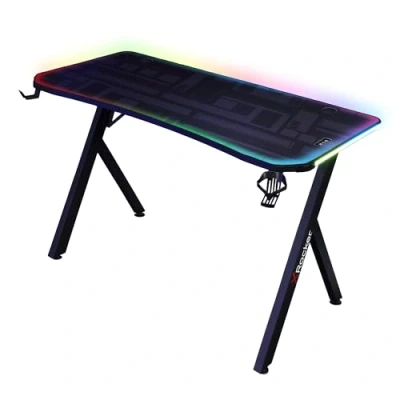 Afbeelding van x Rocker Lumio Groot compact RGB gamingbureau met hoofdtelefoonhaak en bekerhouder, muismat inbegrepen, zwart, 110 55 cm